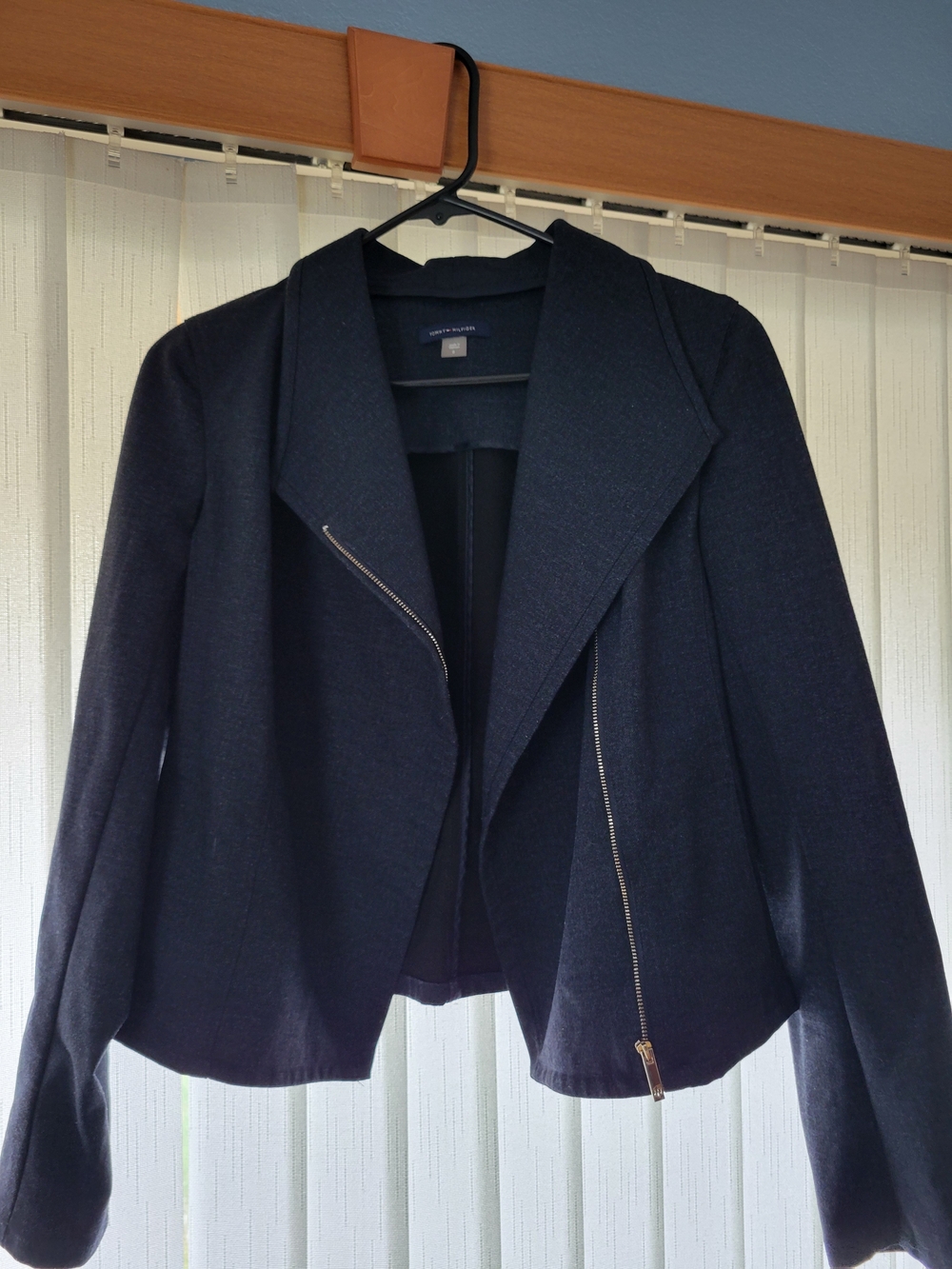 Tommy Hilfiger Navy Asymmetrical Zip Blazer